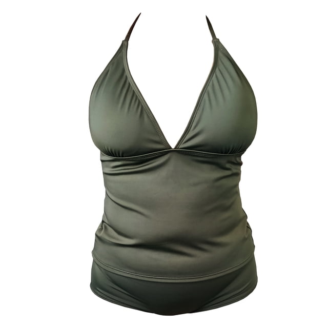 Traje de Baño Tankini Op para Mujer con Amarre Halter Verde Militar Talla CH, 2 Piezas