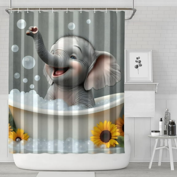 Elephant in Bathtub with Sunflowers 72x84in Shower Curtain,Bathroom Decorative Shower Curtains Set with 12 Hooks,Modern Waterproof Washable Shower Curtain