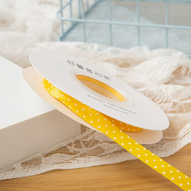 Firefly Hope 0.4 Inch x 25 Yards Polka Dot Grosgrain Ribbon, Spool Craft Ribbon for Christmas Gift Wrapping, DIY Crafts & Wedding Decor, Yellow