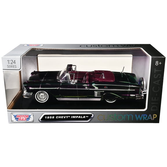 1958 Chevrolet Impala Green and Purple Chrome "Custom Wrap" Series 1/24 Diecast Model by Motormax