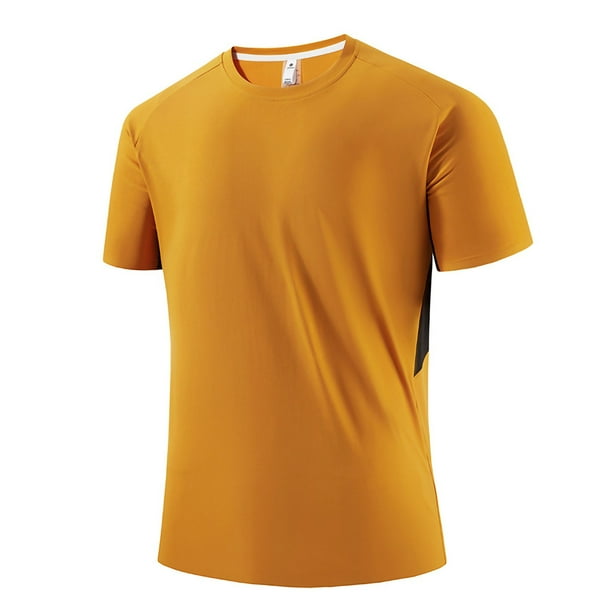 Camisas Elvqul para Hombre sin Estampado Manga Corta Casual Cuello Redondo Gym Naranja