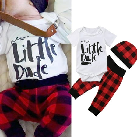 3PCS Summer Newborn Infant Baby Boy Romper Tops+Pants Leggings Hat Cotton Outfits Clothes 0-3 Months