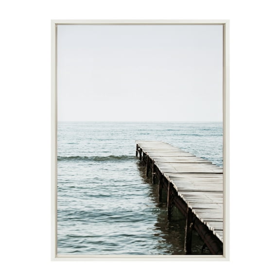 DesignOvation Sylvie White Lake Pier Framed Canvas Wall Art By Amy Peterson, 23x33 White, Charming Lakeside Decor Perfect For Living Room, Bedroom, Bathroom, Or Entryway