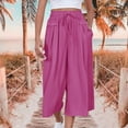 thumbnail image 3 of Women's Wide Leg Capri Pants Casual 3/4 Length Stretch Trousers Elastic Waist Comfy Summer Pants Hot Pink M Size, 3 of 7