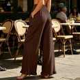thumbnail image 4 of Womens Cotton Palazzo Pants Wide Leg Elastic High Waist RuffleCasual Summer Beach Vacation Trousers with Pockets, 4 of 6