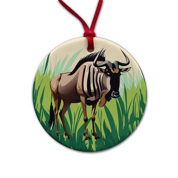 Wildebeest Africa Animal Christmas Tree Holiday Round Ceramic Ornament