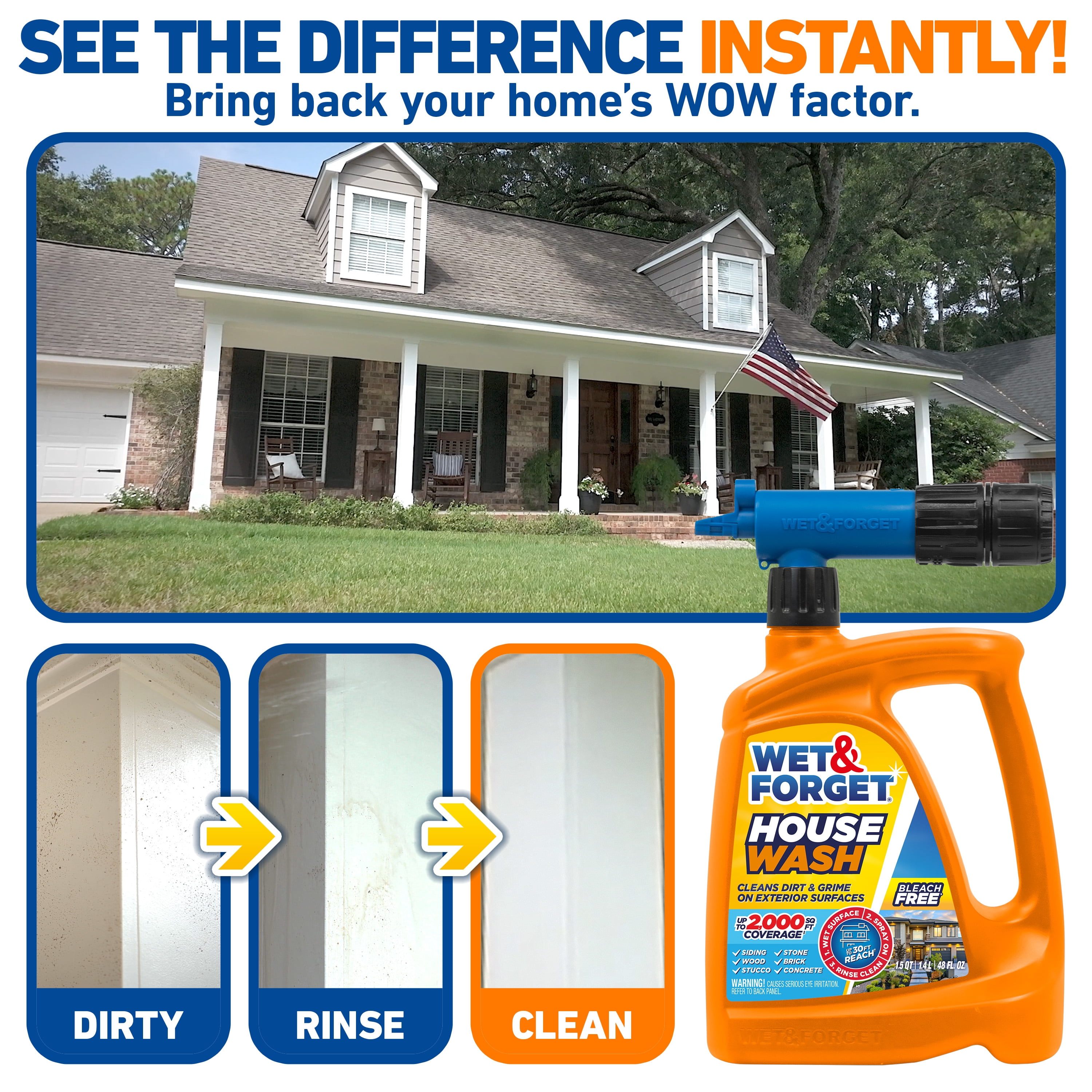 Wet & Forget House Wash Hose End Outdoor Cleaner, 48 oz