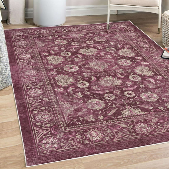 Floral Decorative Rug, Blossoming Flowers with Petals and Swirling Ivy Branches Leaves Illustration, Quality Carpet for Bedroom Dorm and Living Room, 6 Sizes, Dried Rose, by Ambesonne
