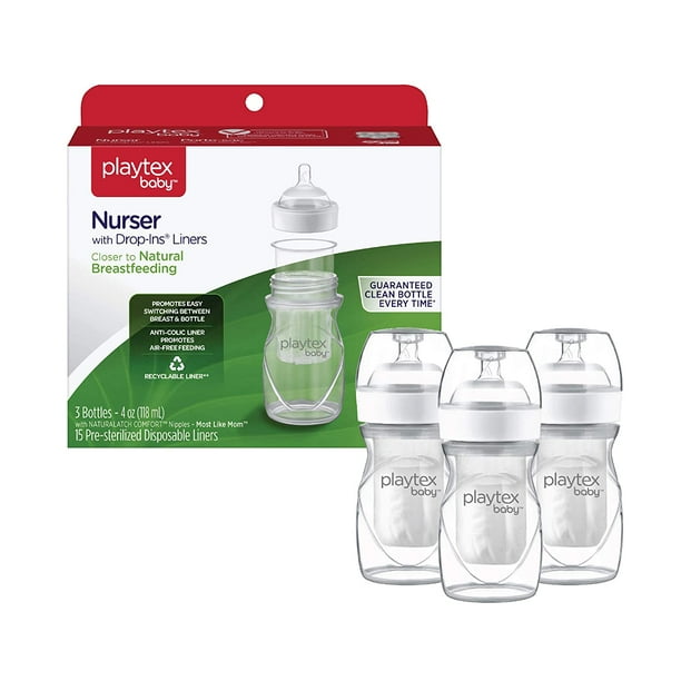 Playtex Baby Nurser Bottle with PreSterilized Disposable DropIns Liners, Closer to