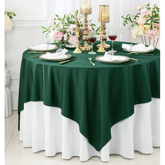 Wedding Linens Inc. Wholesale Scuba Wrinkle Free 72" x 72" Square Table Overlay Topper - Hunter Green / Holly Green