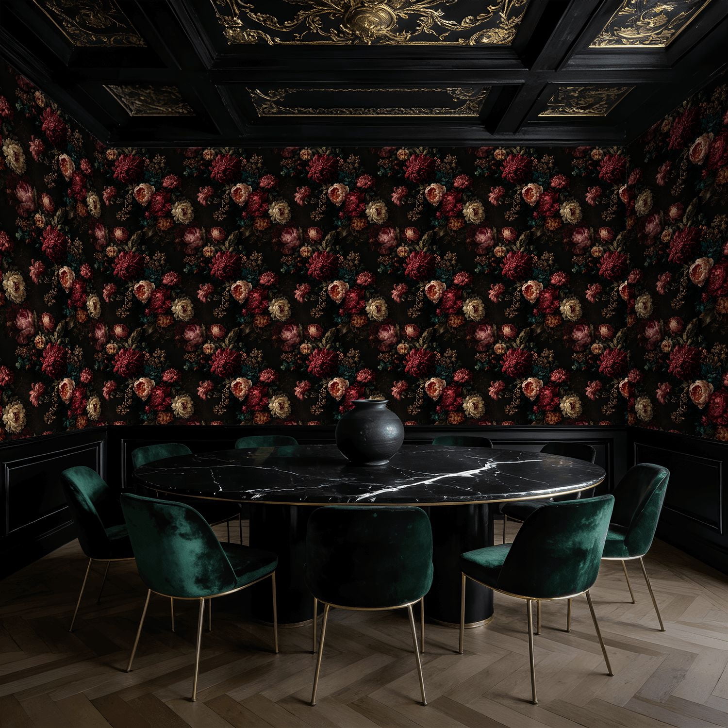 Peel and Stick Wallpaper Dark Vintage Floral Bouquet Deep Red Peonies Botanical Wall Mural 23.6in x 9.8ft Self Adhesive Removable Wall Paper Renter Friendly Wallpaper for Nursery Bedroom Cabinets