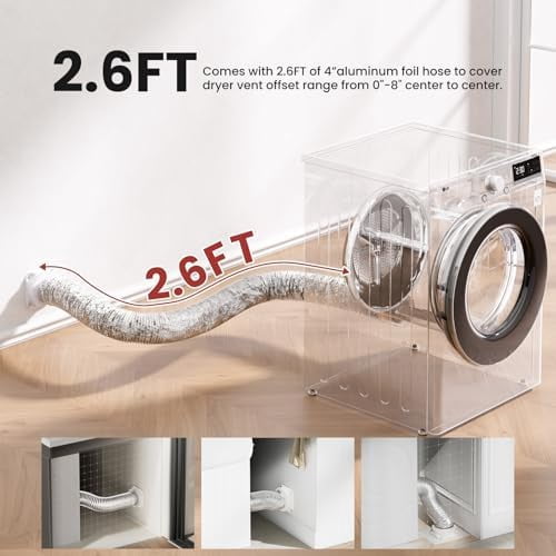Magnetic Dryer Vent Coupling FR ABS V-0 Dryer Vent Connector Kit Airtight Seal Easy to Clean Quick Connector Including a 2.6ft 4" Duct and two Clamps, White, SDV180