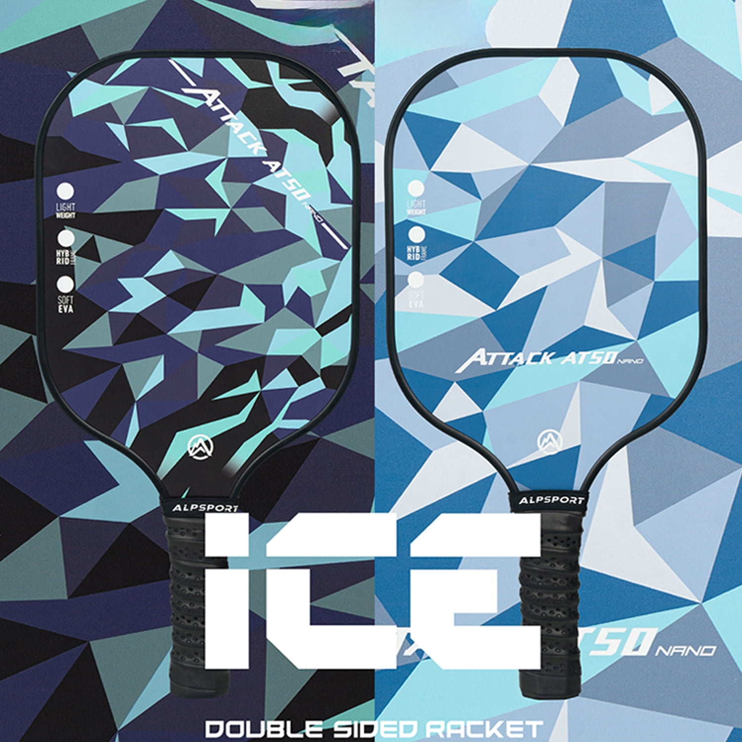 Ice Blue Pickleball Paddle, Carbon Fiber, Matte Finish, UV Printing and Honeycomb Polymer Core, Non-Slip Grip, Excellent Spin and Control, Suitable for Men and Women, Pickleball Beginners
