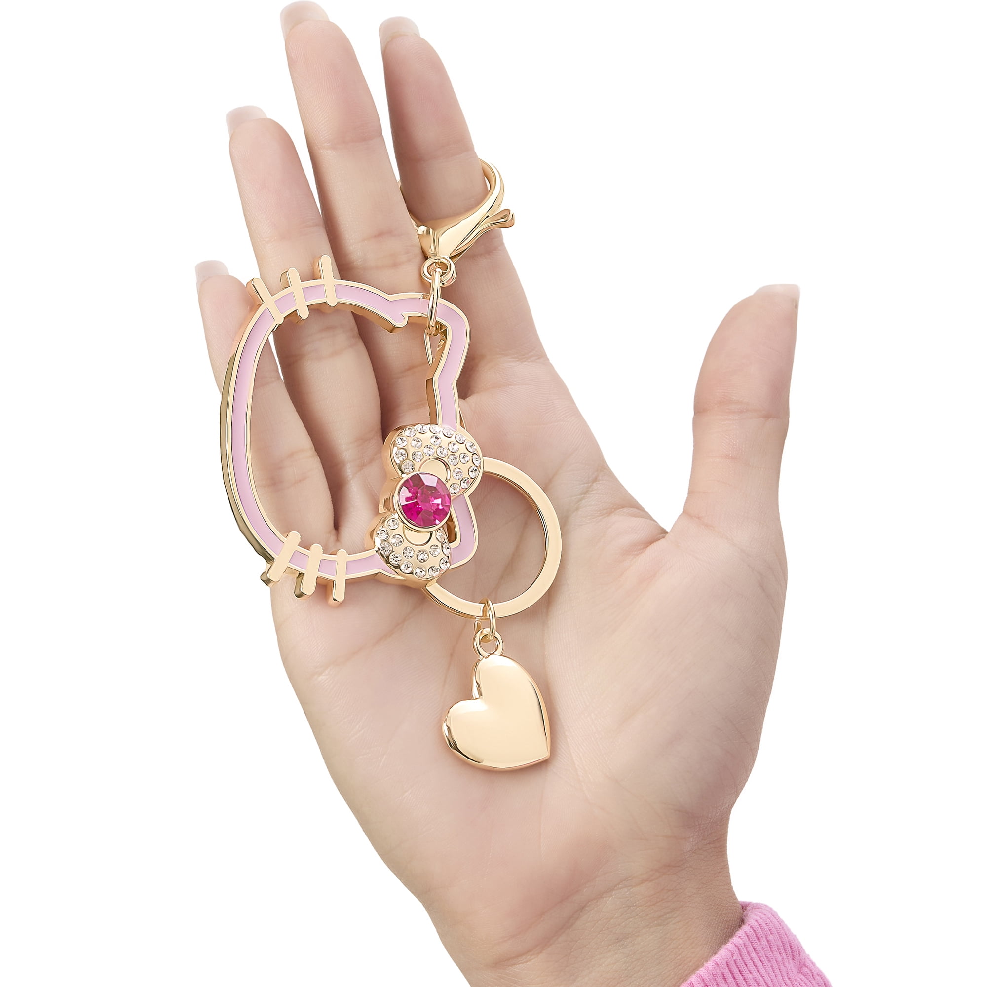 Sanrio Hello Kitty Gold Outline Keychain with Red Bow and Heart