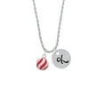 thumbnail image 2 of Delight Jewelry Silvertone 3-D Red Striped Christmas Ornament Silvertone Script Initial Disc - K - Charm Necklace, 20"+3", 2 of 4