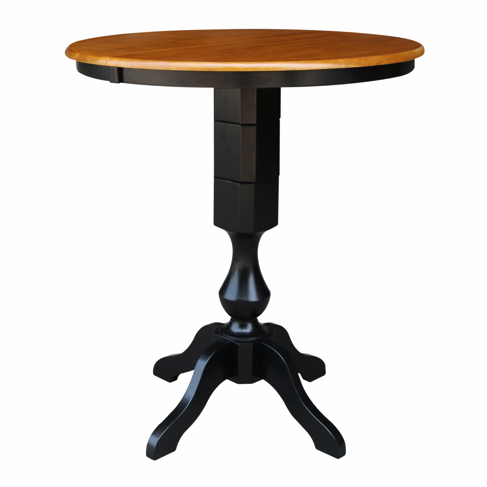 36" Round Top Bar Height Table with 12" Leaf Black/Cherry