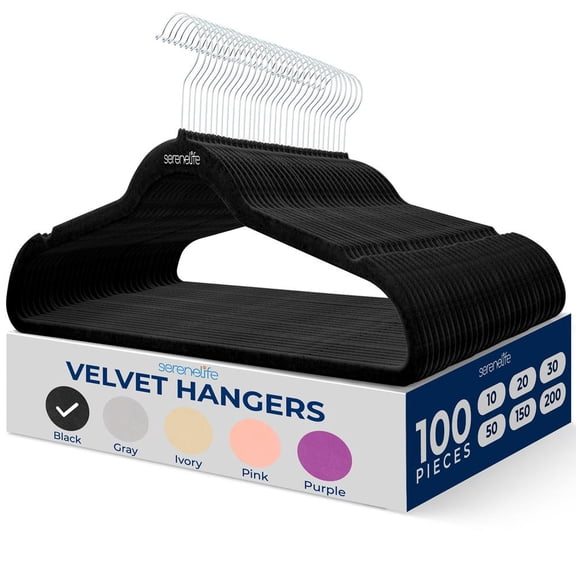 SereneLife Velvet Clothes Hangers, 100-Pack Slim Space-Saving Hangers with Non-Slip Soft Velvet Surface & 360° Swivel Hooks for Shirts, Dresses, Jackets & More