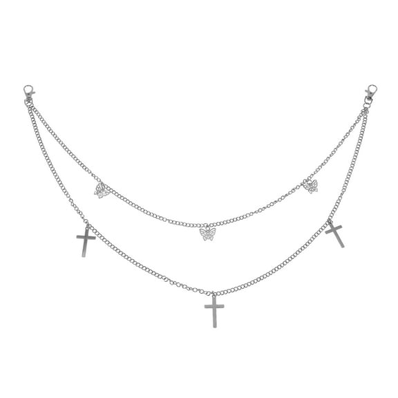 Unique Bargains 1 Pc Adjustable Waist Belt Delicate Butterfly & Cross Pendant Adjustable Waist Cord Women Silver Tone