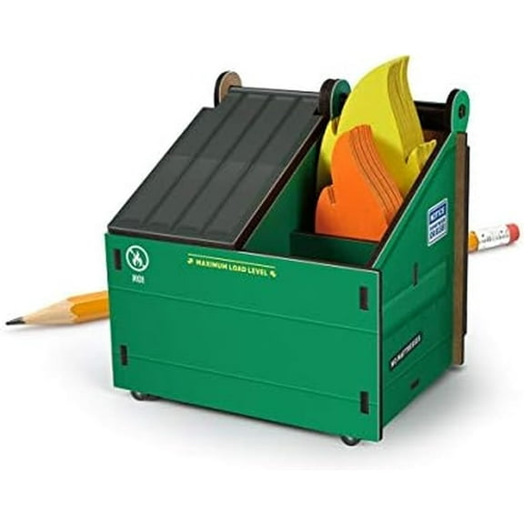 Desk Dumpster Pencil Holder with 100  Flame Note Cards, Funny 3-Compartment Organizer for Office Supplies, Desk Caddy for Work or Home