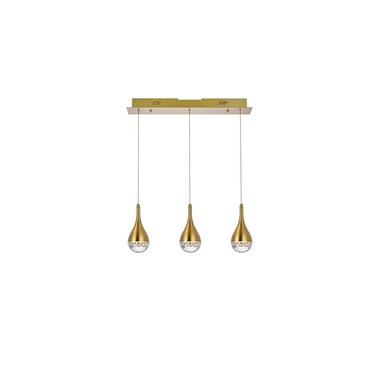 Elegant Lighting Amherst 24" 3-Light Metal/Glass Pendant in Satin Gold/Clear