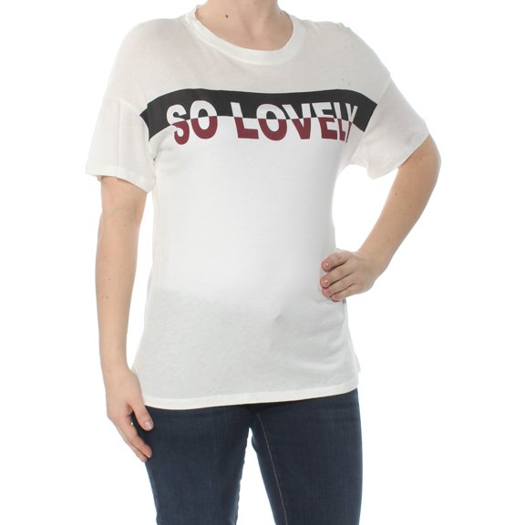 CARBON COPY Womens Ivory Graphic Print Short Sleeve Crew Neck Top S