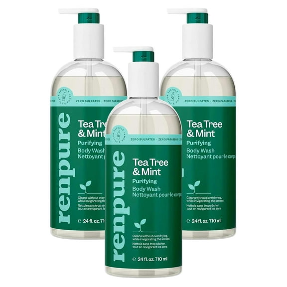 Renpure Body Wash Tea Tree & Mint Purifying 24 Ounce (710ml) (Pack of 3)