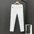 thumbnail image 6 of WXLWZYWL Stretch Distressed Men's Jeans Ribbed White Jean Pants Ribbed Thigh Layered Knee Slim Fit Moto Style Jeans, 6 of 6
