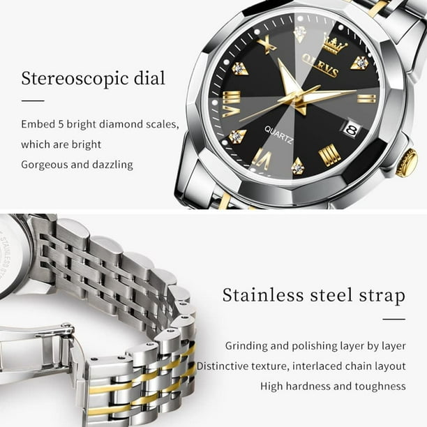 Gold Watch for Women with Date Day Stainless Steel Waterproof Small Face Quartz Analog Ladies Watches Fashion Gold Black White Dial Female Wristwatch