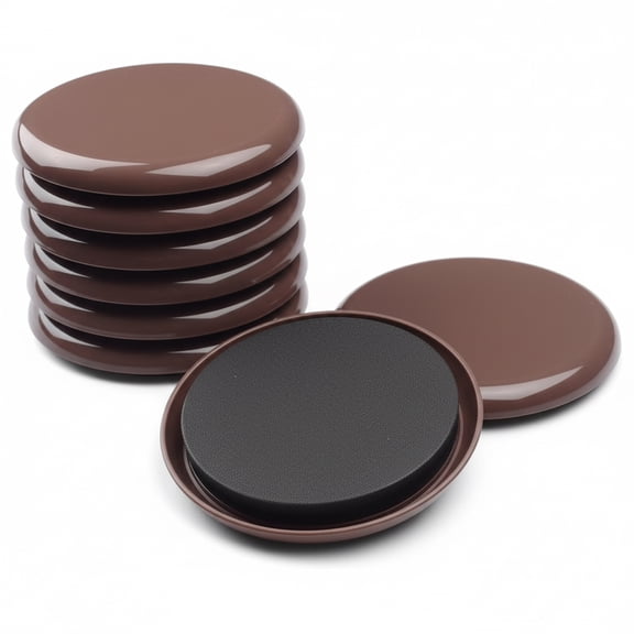 Furniture Sliders for Hardwood Floors, 3.5 Inch Round Reusable Glides, Rubber Foam and Hard Plastic Pads for Moving Sofa, Bed and Bookshelf, Furniture Movers for Round or Square Legs, 8 Pack-Brown