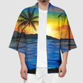 thumbnail image 4 of Hpapadks Mens Shirts Summer 3/4 Length Sleeve Cardigan All Print Collarless Antique Blouses Loose Dress Shirts for Men Blue S, 4 of 6