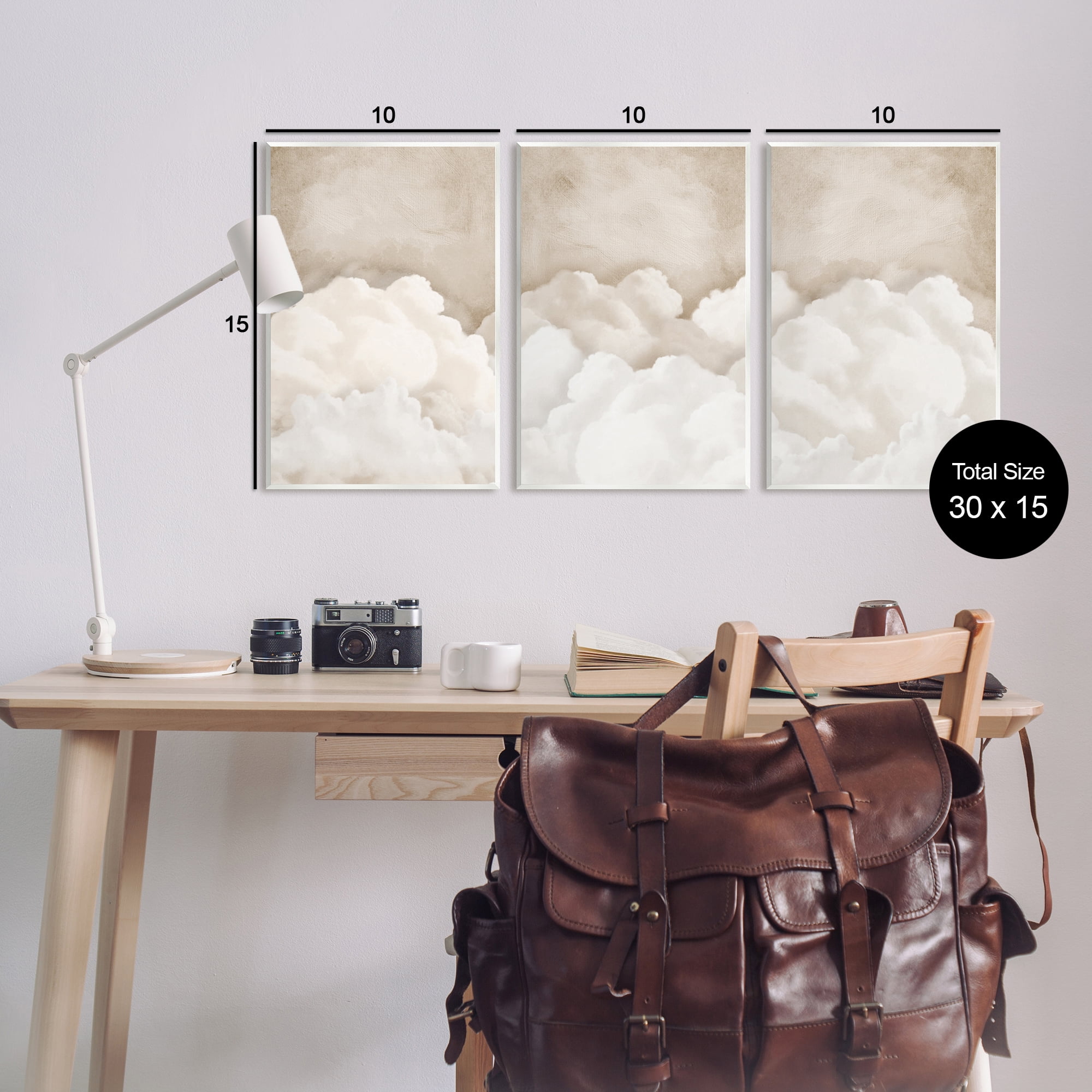 Stupell Industries Vintage Beige Clouds Nature Painting Unframed Art Print Wall Art, 13 x 19, Set of 3
