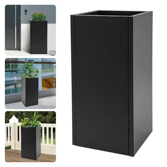 Modern Black Rectangular Large Flowerpot Tall Metal Outdoor/Indoor Planter Box