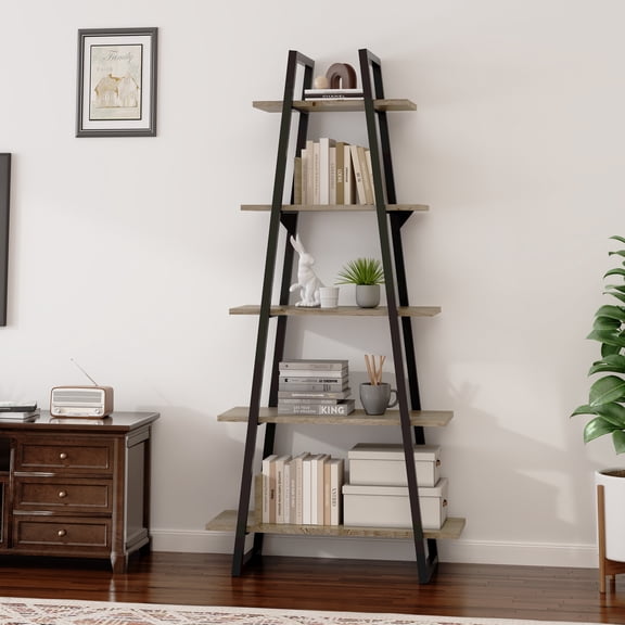 GAOMON Book Shelf 5 Tier Industrial Wood, 71" Tall Open Rustic Etagere Bookcase Bookcase Shelf Storage Rack Organizer Standing Display Shelves for Home Office, Living Room,Light Yellow