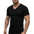 thumbnail image 3 of IAJDKMEK Men's V-Neck Short Sleeve Lightweight T-Shirt — Soft Stretch Top with Breathable Fabric, a Stylish Casual Shirt for Men, Perfect as a Summer Shirt,Black L, 3 of 5