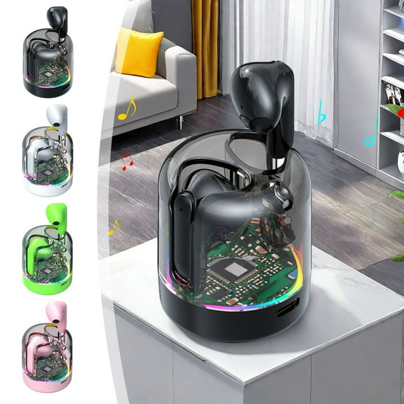 Bluetooth Headset True Wireless Semi-In-Ear Moving Lights Model Transparent Black