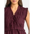 thumbnail image 4 of Time And Tru Women's Textured Tie Front Top, Sizes XS-XXXL, 4 of 5
