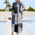 thumbnail image 3 of Gray Blue Geometric Abstract Pattern Shirt Dress Long Sleeve Street Fashion V Neck Oversized Casual Dress Women Evening Dress, 3 of 7