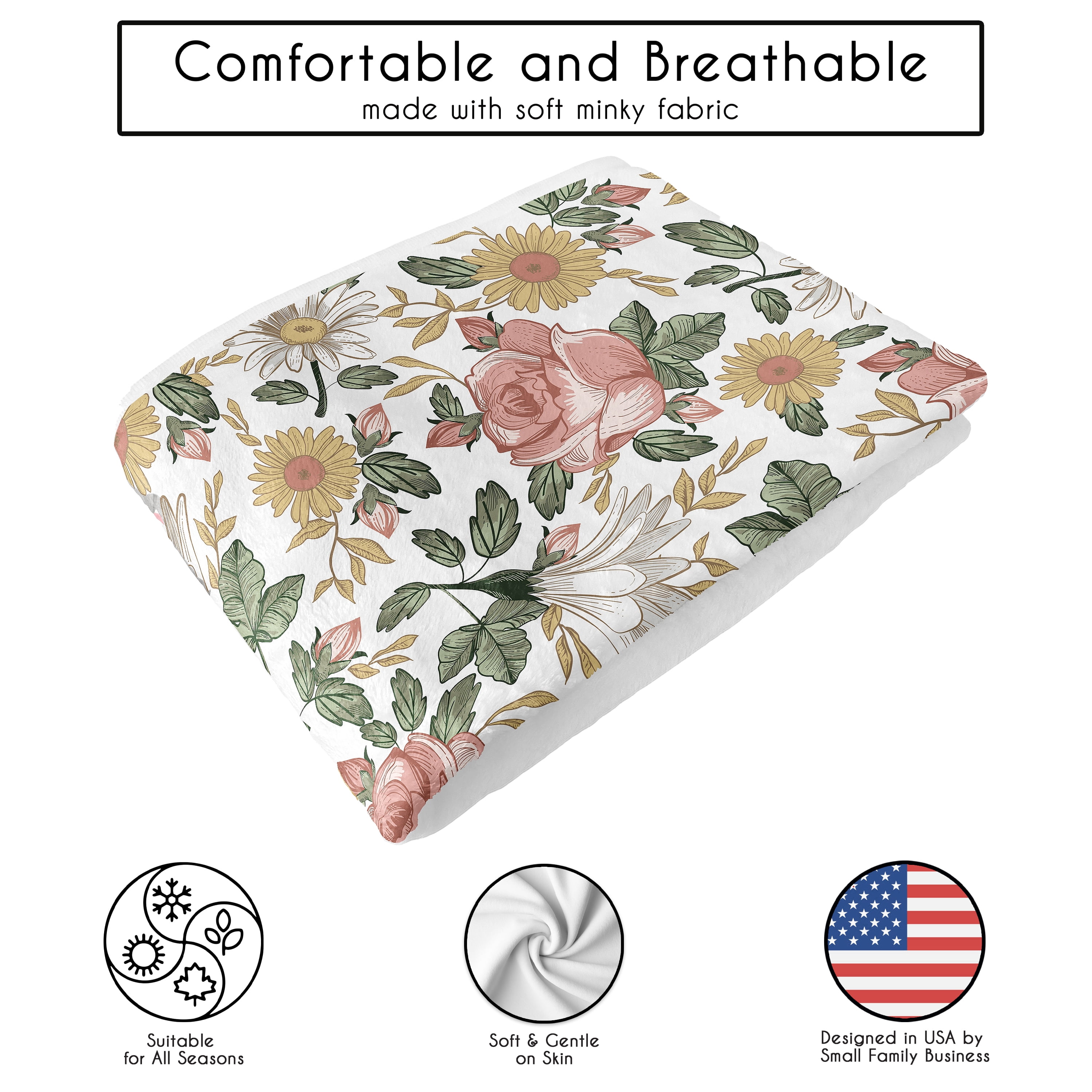 Sweet Jojo Designs Vintage Floral Girl Toddler Blanket Baby Swaddle