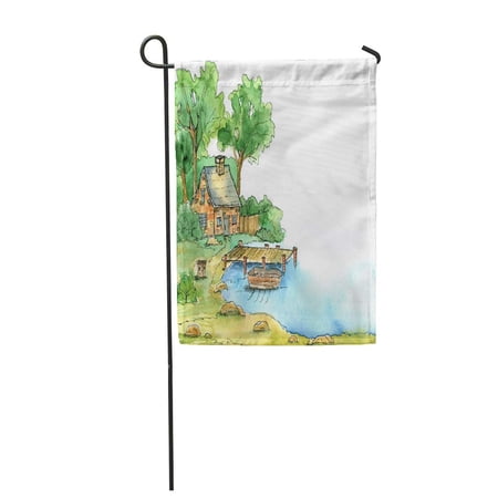 KDAGR Colorful Little House in The Backwoods Near Water Watercolor Thank You Scrap Boo Garden Flag Decorative Flag House Banner 12x18 inch