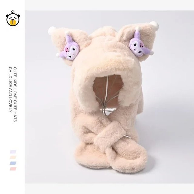 Sanrio Cinnamoroll Kuromi My Melody-gorro de felpa de dibujos animados Kawaii, cálido para el cuello, protección para los oídos para niñas, bufanda linda, nueva moda, Invierno LIUWENJING unisex