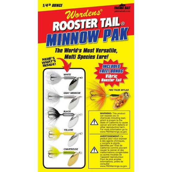 Wordens Original Rooster Tail Minnow, Inline Spinnerbait Fishing Lure, Kit, 1/4oz