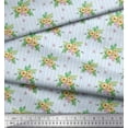 thumbnail image 3 of Soimoi Blue Poly Georgette Fabric Stripe & Anemone Floral Printed Fabric 1 Yard 52 Inch Wide, 3 of 6