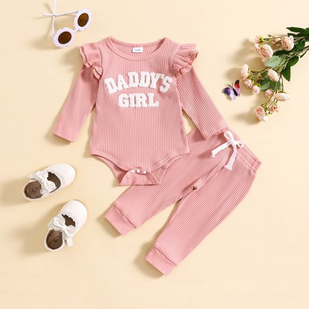 

Toddler Girl Spring Solid Color Pullover Letter Print Set Girl Home Outdoor Daily Wear Father s Day Outfit