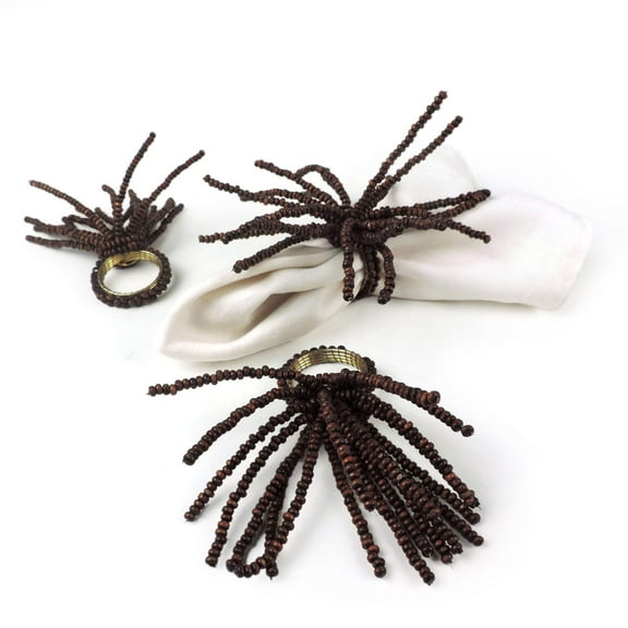 Tasseled Wooden Bead Napkin RingSet of 4Color: Dark Brown