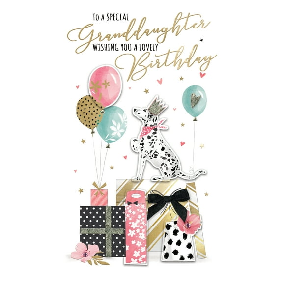 Handmade "Champagne" Greeting Card Granddaughter Birthday Dog & Car on Gifts