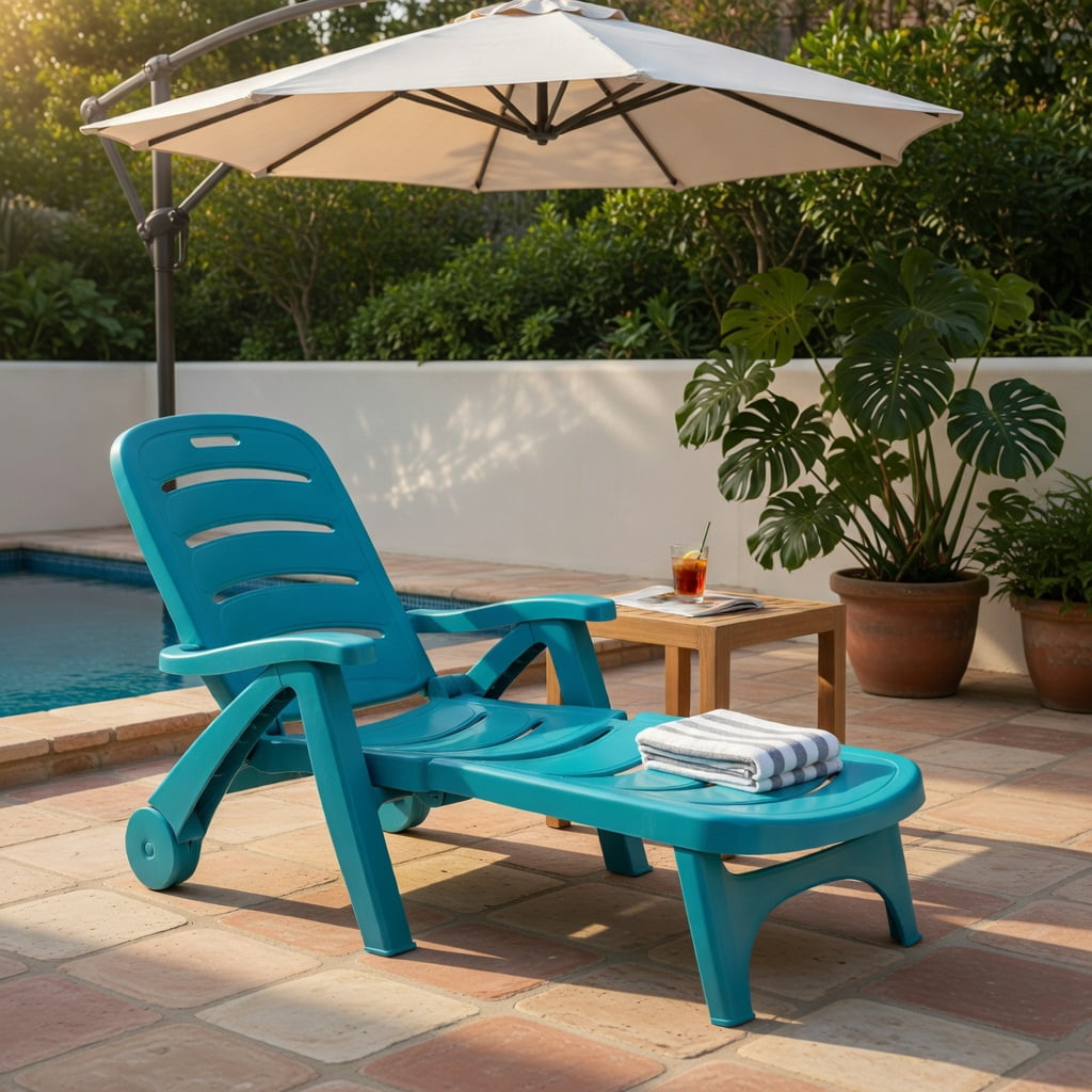 Hommoo 5-Position Adjustable Folding Chaise Lounge Chair, Outdoor Lounger with Wheels, Heavy-Duty PP Frame, Turquoise
