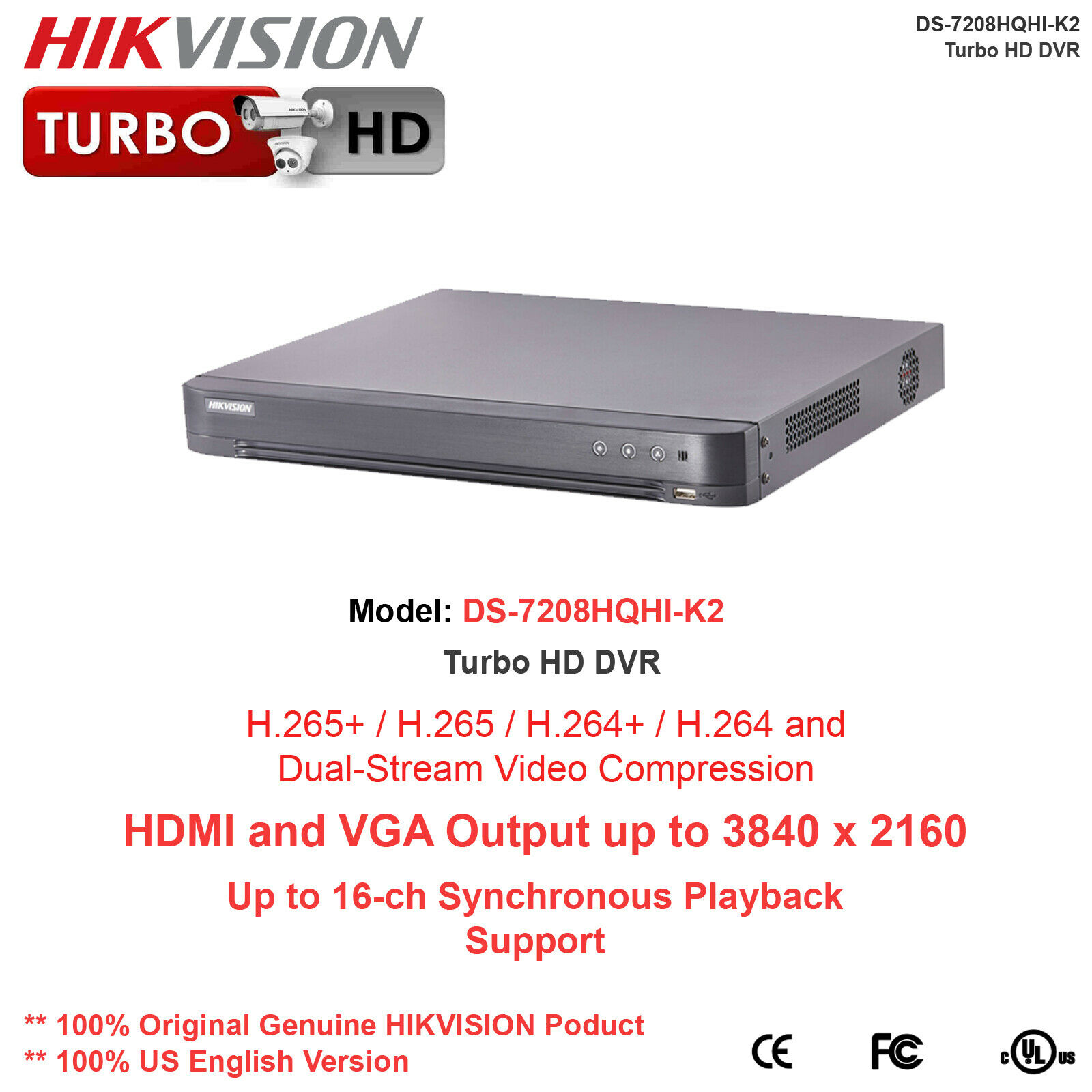 Hikvision Ds 78hqi K2 P 8ch 1080p Tribrid H 265 Dvr 2 Ip Poc Walmart Com Walmart Com