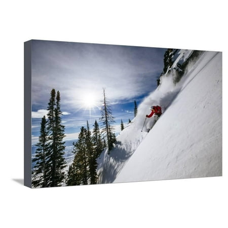 Skiing The Teton Backcountry Powder After A Winter Storm Clears Near Jackson Hole Mountain Resort Stretched Canvas Print Wall Art By Jay