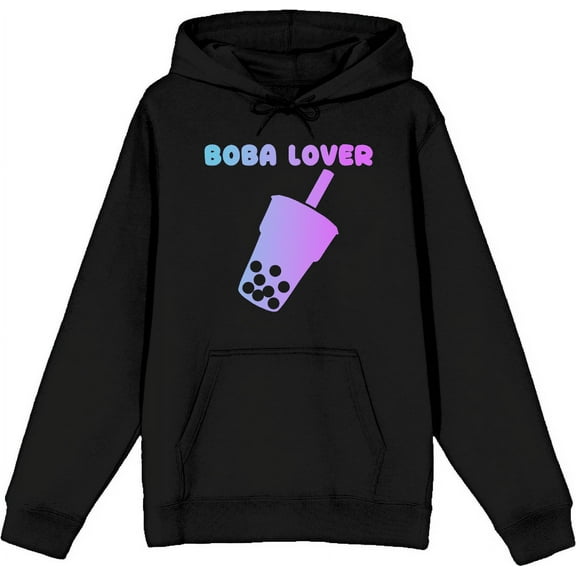 Bobadorable Boba Lover Adult Black Long Sleeve Hoodie-Medium