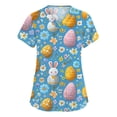 thumbnail image 2 of Fabrcox S-5XL Bunny Egg Hunt Print Holiday Scrubs Top for Women V Neck Short Sleeve Easter Stretch Nurse Uniform with Pocket, 2 of 5